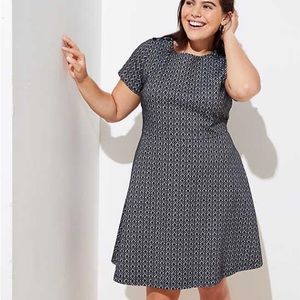 💸LOFT Plus 16 Diamond Jacquard Shoulder Button Dress fit flare a line gray 0904